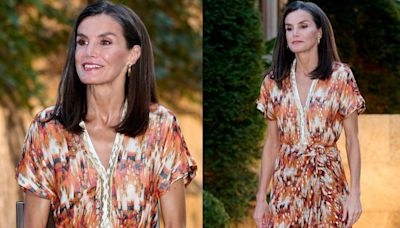 Queen Letizia of Spain Flows With Color in Eclectic Maksu Midi Dress With King Felipe VI for Palace Dinner