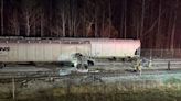 Cadillac CTS Goes Flying, Crashes Into Train Tracks