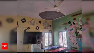 Six students injured after slab pieces fall on them from the ceiling at a private school at Kadapa | India News - Times of India