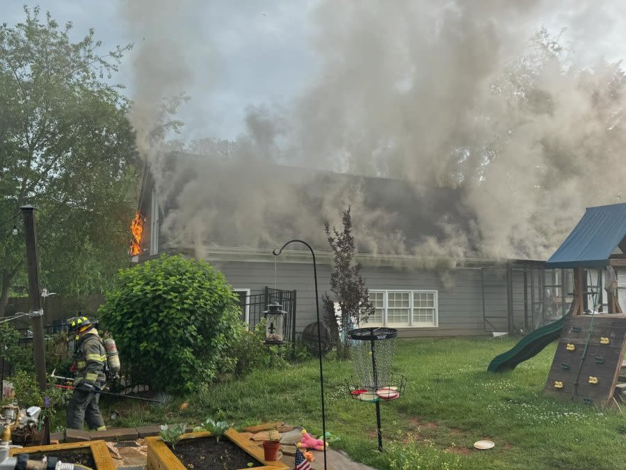 PHOTOS: Lightning strike sparks house fire in northern Mecklenburg County: Fire Dept.
