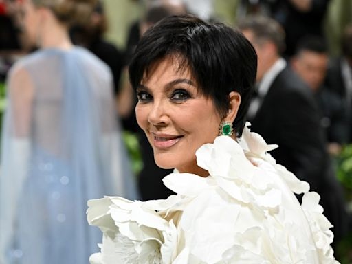 Kris Jenner Goes Monochrome in Dramatic White Oscar de la Renta Gown With Pops of Statement Gems for Met Gala 2024 Red Carpet