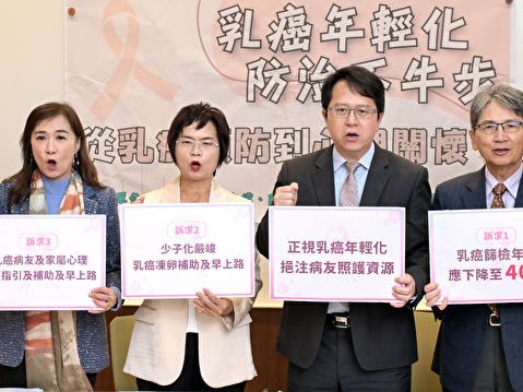 台乳癌患者年輕化 綠委籲下修乳癌篩檢年齡