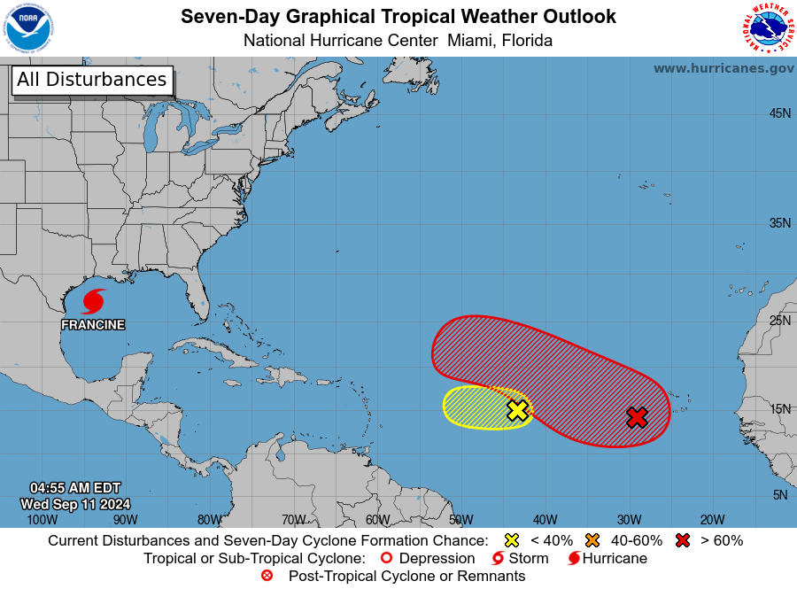 As Hurricane Francine approaches US landfall, Hurricane Center also tracking 2 other disturbances