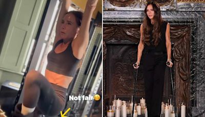 Victoria Beckham Does Sweat-Breaking Ab Workout in a Sports Bra and Orthopedic Boot: 'Over It!'