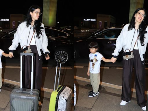 Natasa Stankovic flies out of Mumbai with son Agastya amid divorce rumours with cricketer Hardik Pandya. Watch videos