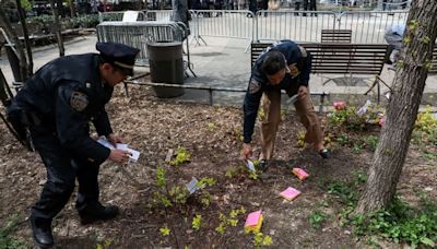 Man throws conspiracy theory pamphlets in the air before setting himself on fire outside Trump trial