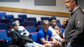 Famed director and screenwriter Kevin Willmott spoke to the Kansas men's basketball team about the importance of Juneteenth on June 19, 2024, in Lawrence, Kansas.