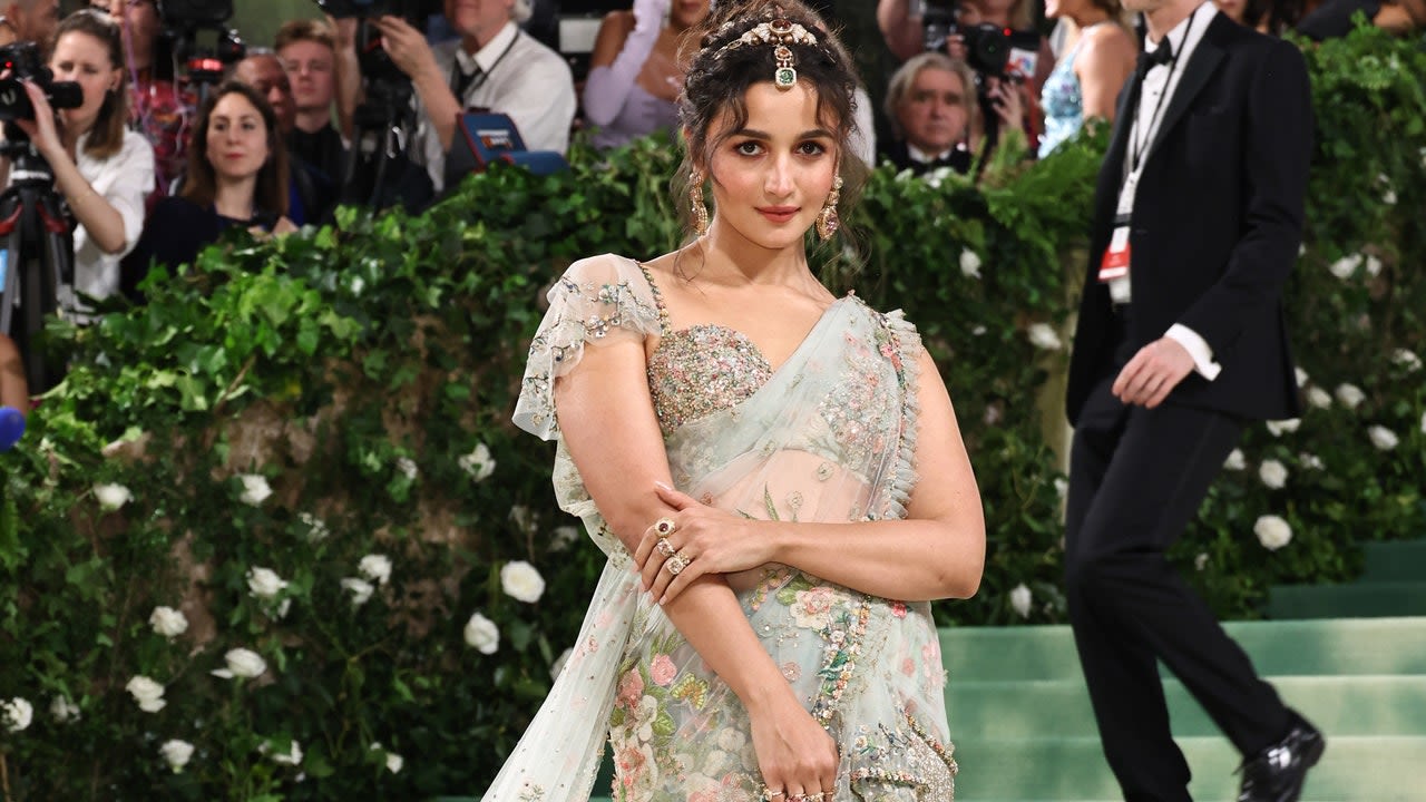 Alia Bhatt’s Sabyasachi Sari Featured a 23-Foot-Long Train and Rare Gems for the 2024 Met Gala