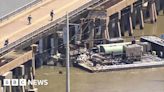 Aerial video shows barge collision with bridge in Texas