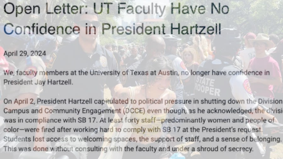 Over 600 UT Austin faculty sign letter of no-confidence in President Hartzell