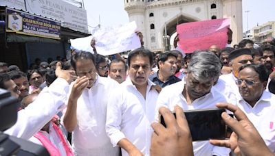 KTR visits Charminar opposing removal of its image from Telangana emblem