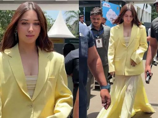 Guess the price of Tamannaah Bhatia's yellow tube dress and blazer combo - Times of India