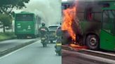 En video quedó registrado el terror de los pasajeros de un bus articulado que se incendió en Pereira