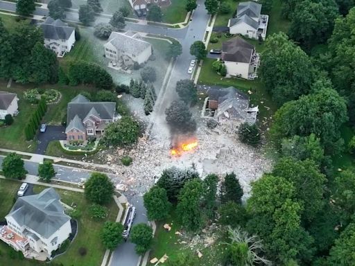 Drone video captures aftermath of home explosion that left 2 dead in Bel Air, Maryland