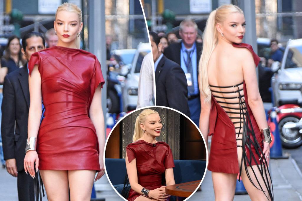 Anya Taylor-Joy bares her bum in laced-up leather corset dress for ‘Late Show’ appearance