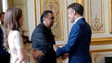 IOC member Nita Ambani and Mukesh Ambani meet French President Macron on sidelines of Paris Olympics