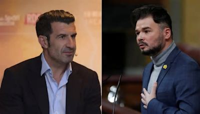 Figo y Rufián se enzarzan en Twitter por su anuncio del Clásico: "Habla el que iba a estar solo 18 meses chupando del bote"