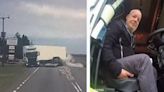 Shocking moment stoned lorry driver swerves into car causing serious injuries