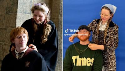 Harry Potter stars Rupert Grint and Jessie Cave recreate famous scene from film as they pose as Ron and Lavender 15 years on