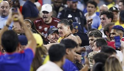 Video: los tremendos incidentes entre jugadores de Uruguay e hinchas de Colombia, a los golpes