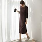 【Nina SHOP】韓國女裝溫柔風直筒兔絨針織開叉簡約連衣裙(3色)