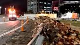 Volcó un camión en el enlace de Panamericana con la avenida General Paz: toneladas de dulces quedaron desparramadas sobre el asfalto