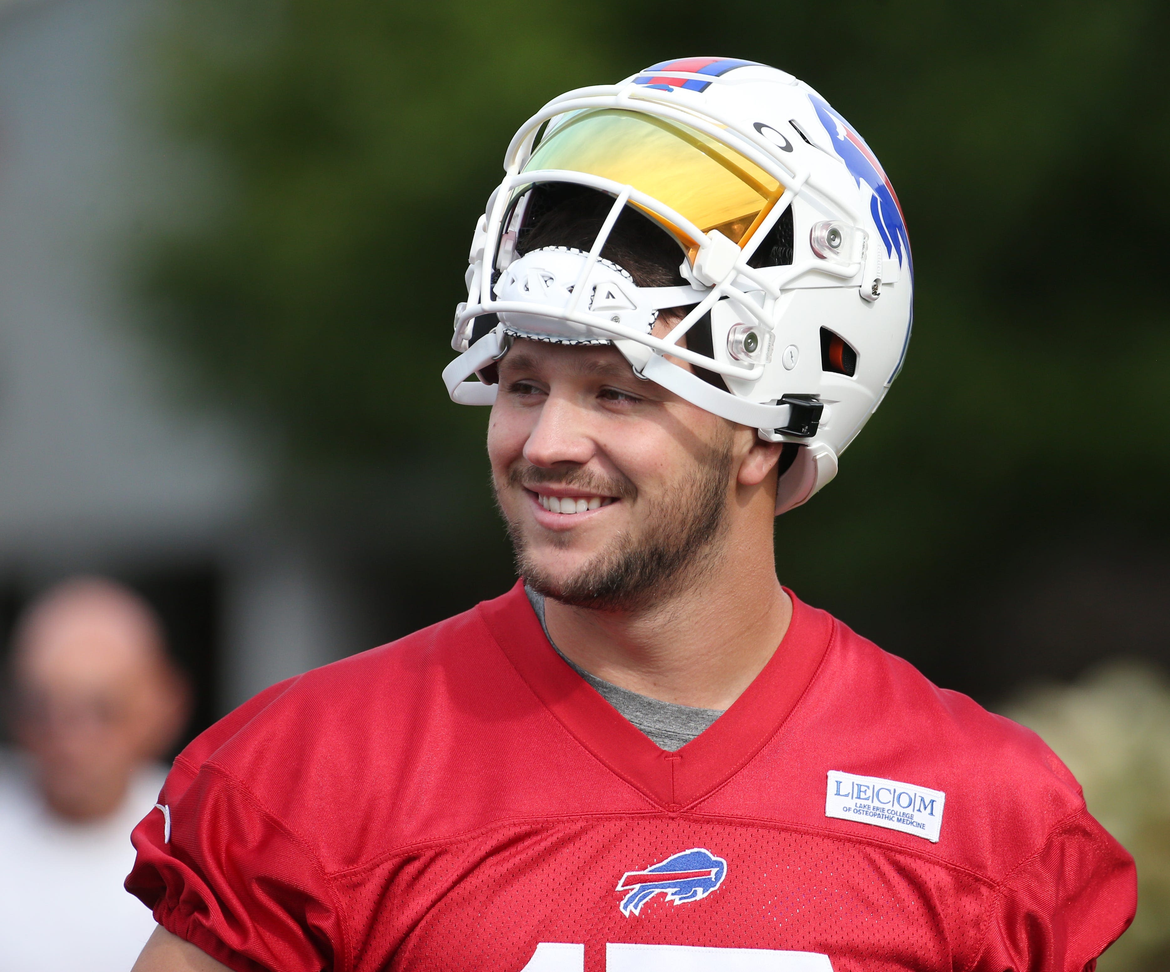 Bills' Josh Allen sports another uniquely-colored helmet during 'Blue and Red practice