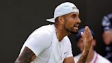 Nick Kyrgios started arguing with spectators just 12 minutes into his first match at Wimbledon before smashing a ball out of the arena and calling a line judge a 'snitch'