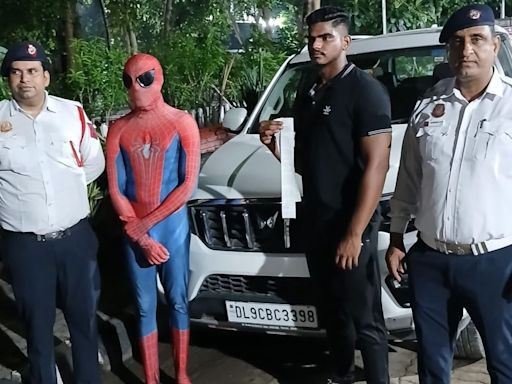 ‘Spider-Man’ rides on car’s bonnet in Delhi, caught by police after video goes viral