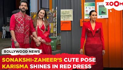 Sonakshi Sinha-Zaheer Iqbal ADORABLY pose for the pap| Karisma Kapoor slays in GORGEOUS red outfit