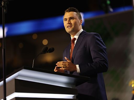 Suburban native, far-right conservative talk show host Charlie Kirk speaks at RNC