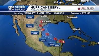 Hurricane Beryl now a Category 2 before crossing into the Gulf of Mexico