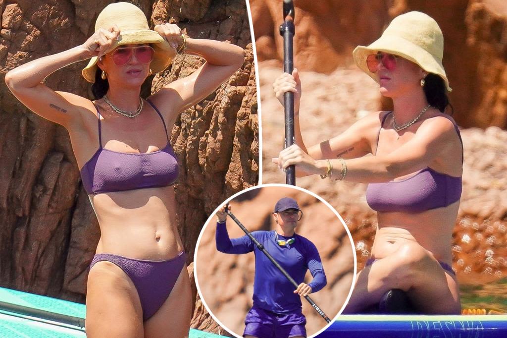 Katy Perry matches with Orlando Bloom in purple bikini during St. Tropez vacation