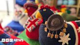 Olympic-themed knitted hens take over Long Melford shop front