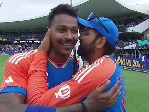 Rohit Sharma hugs, kisses Hardik Pandya on cheeks as emotions run high after Team India's much-awaited T20 World Cup win