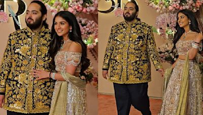 Anant Ambani and Radhika Merchant are shining in shimmering silver and gold AJSK ensembles wrapped in love