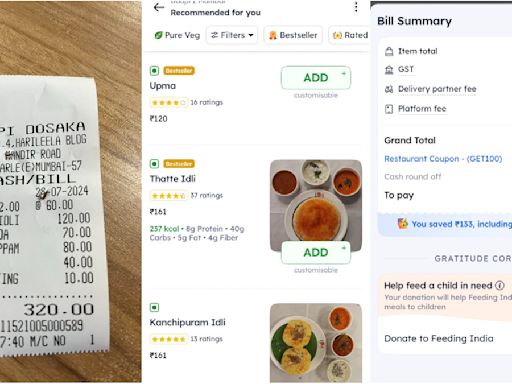 Mumbai: Journalist Shares Restaurant Bill & Compares With Zomato, Says '₹40 Upma Sold For ₹120 Online'; Company Reacts