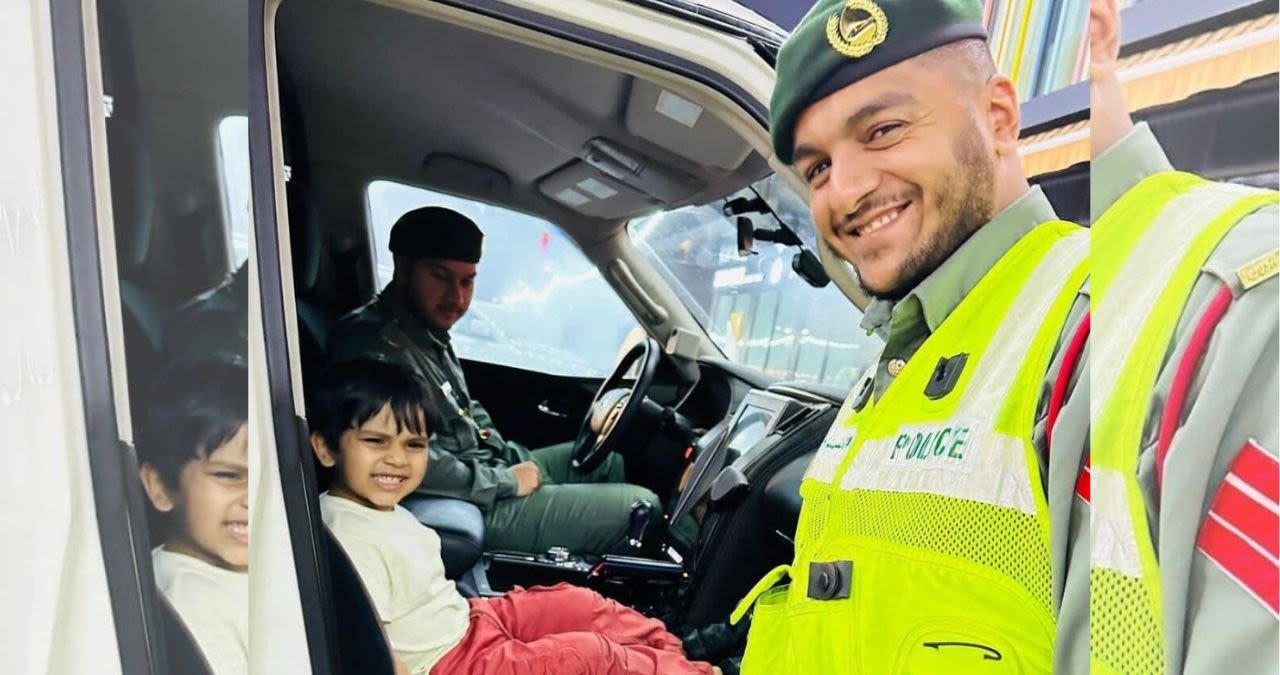 Dubai Police helps a child obsessed with police cars to complete his dream