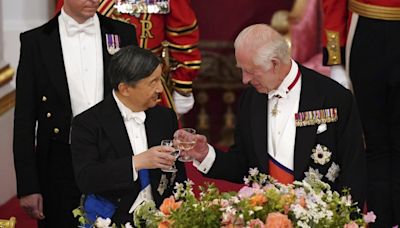 Britain's King Charles III welcomes the visiting Japanese emperor and empress