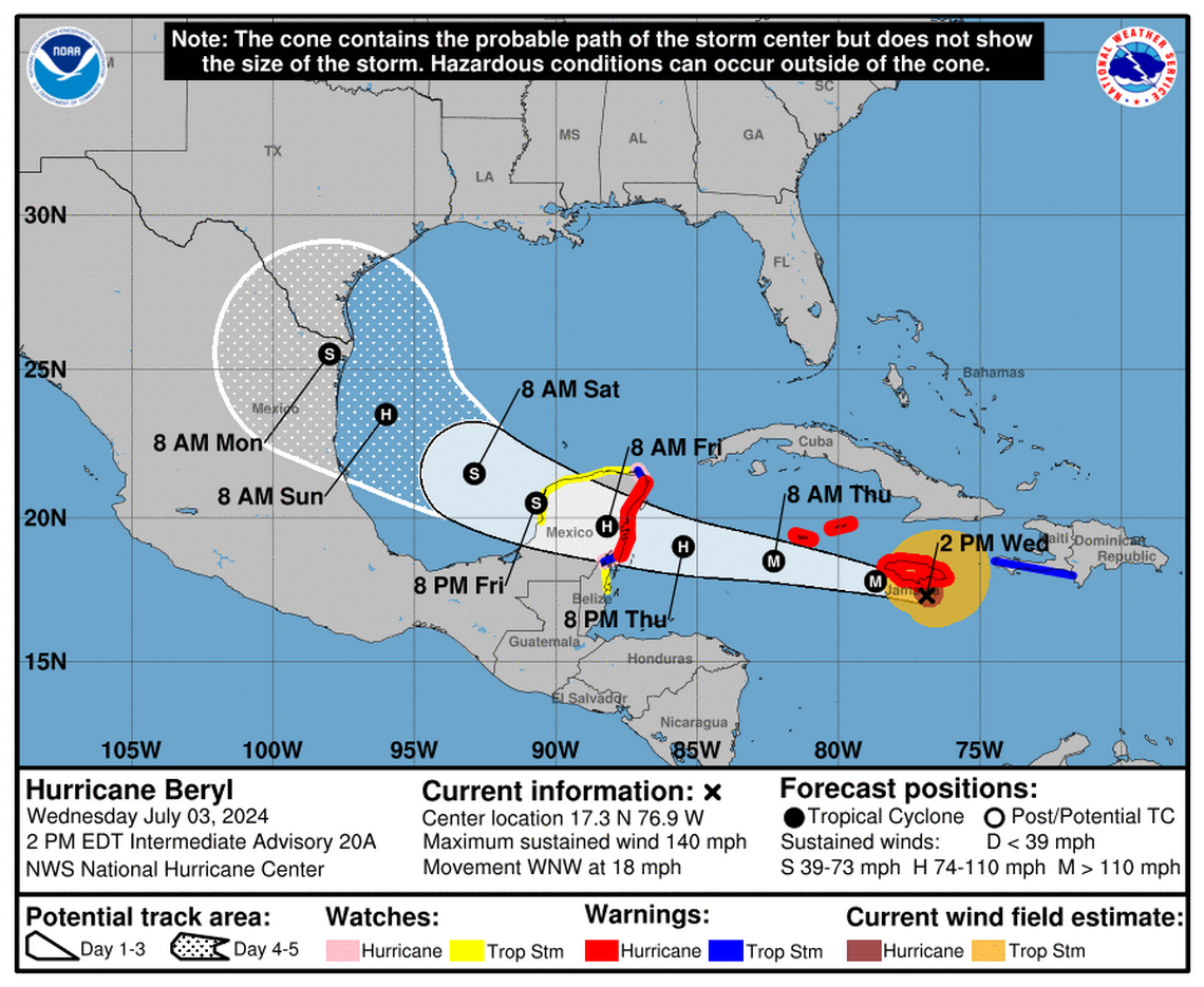 First winds from Hurricane Beryl, still a dangerous Cat 4, reach Jamaica