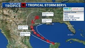 Beryl weakens to a tropical storm