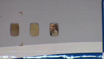 Putin waves goodbye to Kim Jong-un through window of private jet as he departs North Korea