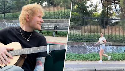 ‘Any requests?’ Ed Sheeran serenades a runner while he floats on a boat nearby