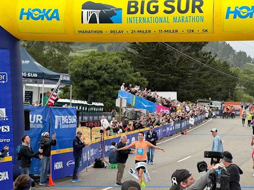 Winner of 2024 Big Sur International Marathon crosses finish line