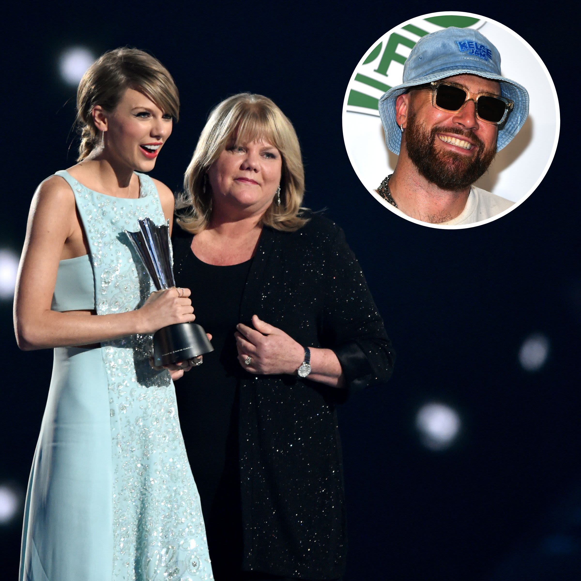 Travis Kelce Celebrates Eras Tour Stage Debut With Taylor Swift’s Mom Andrea