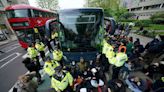 Bibby Stockholm: 45 arrests as protesters block coach in bid to stop asylum seekers being moved to barge