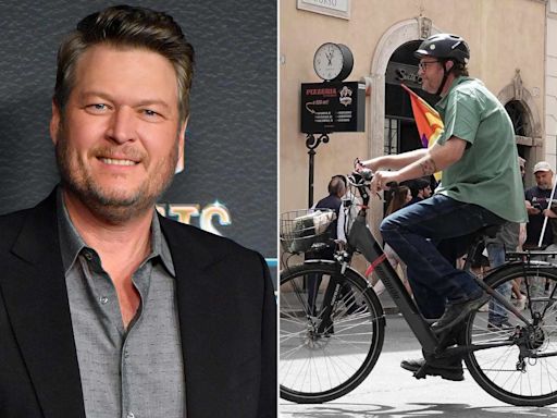 Blake Shelton Shares Hilarious Photo of Himself Biking Back to Hotel After He 'Drank So Much' in Italy