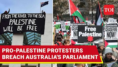 Pro-Palestine Protesters Storm Australian Parliament; Unfurl Banners, Call Israel 'War Criminal' | International - Times of India Videos