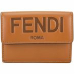 FENDI 芬迪 Roma 字母烙印小牛皮釦式短夾(棕色)