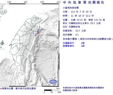 地牛翻身！花蓮近海規模4.1極淺層地震 深度僅15.7公里